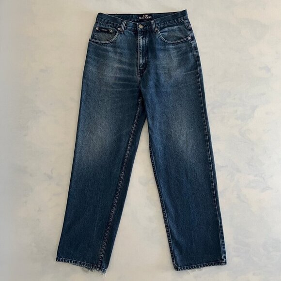Denim - Boxer Vintage Straight Leg Dark Wash Distressed Denim Jeans